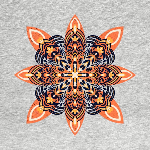 Navy and orange flower mandala by Home Cyn Home 